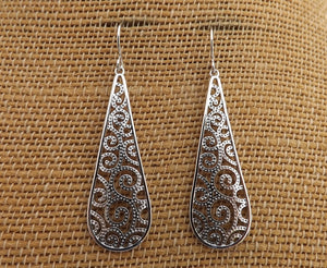 Filigree Style Koru Teardrop Earrings