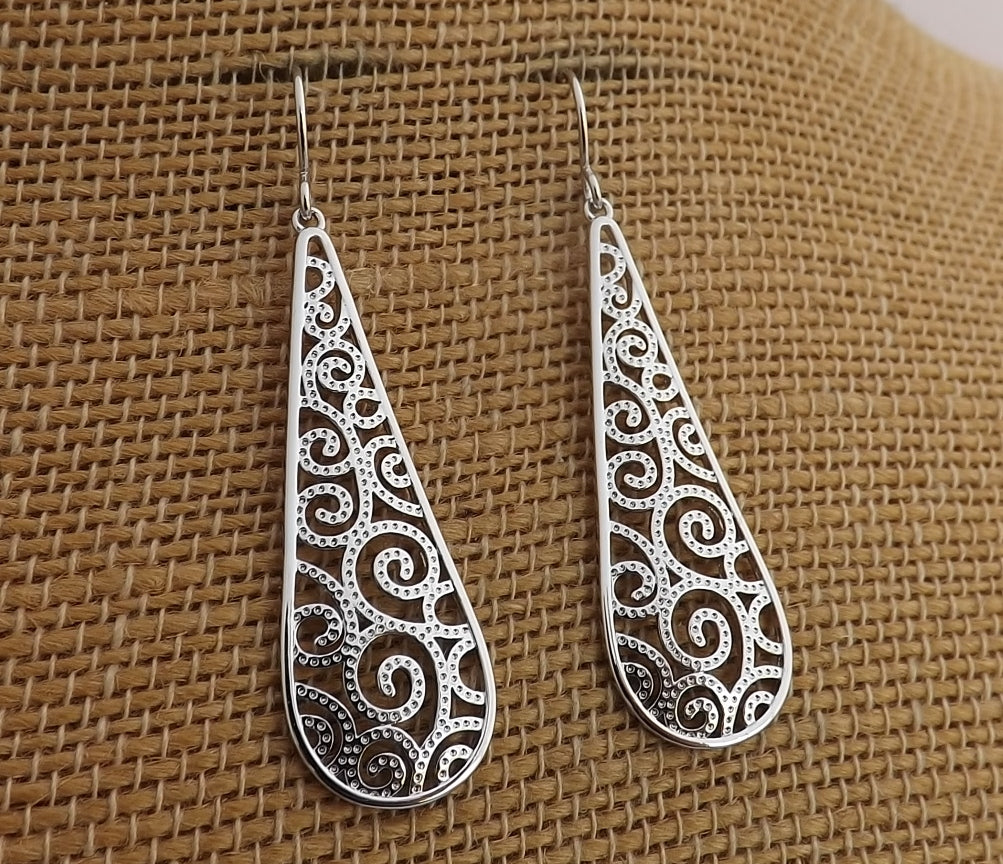 Filigree Style Koru Teardrop Earrings