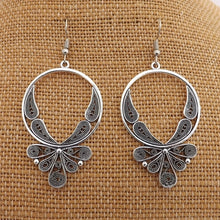 Load image into Gallery viewer, Filigree Style Silver Tone Drop Earrings

