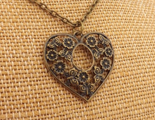 Load image into Gallery viewer, Floral Filigree Heart Bronze Tone Pendant Necklace
