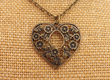 Load image into Gallery viewer, Floral Filigree Heart Bronze Tone Pendant Necklace
