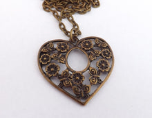 Load image into Gallery viewer, Floral Filigree Heart Bronze Tone Pendant Necklace
