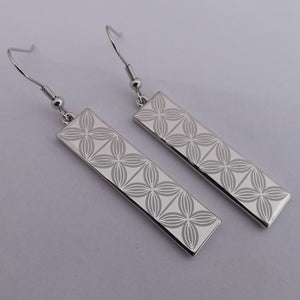 Floral Rectangle Tone Drop Earrings (Silver or Rose Gold Tone)