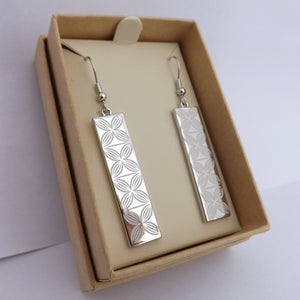 Floral Rectangle Tone Drop Earrings (Silver or Rose Gold Tone)