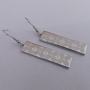 Floral Rectangle Tone Drop Earrings (Silver or Rose Gold Tone)