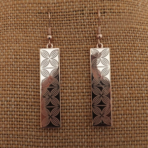 Floral Rectangle Rose Gold Tone Drop Earrings (Free giftbox)