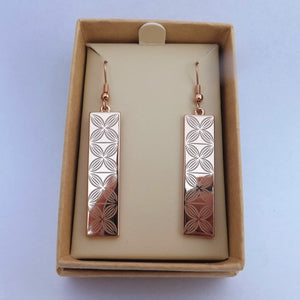 Floral Rectangle Tone Drop Earrings (Silver or Rose Gold Tone)