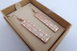 Floral Rectangle Tone Drop Earrings (Silver or Rose Gold Tone)