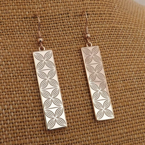 Floral Rectangle Tone Drop Earrings (Silver or Rose Gold Tone)