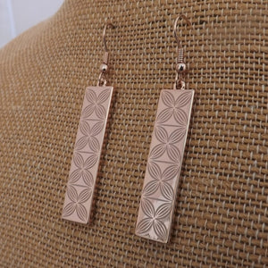 Floral Rectangle Tone Drop Earrings (Silver or Rose Gold Tone)