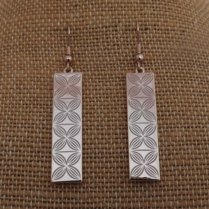 Floral Rectangle Tone Drop Earrings (Silver or Rose Gold Tone)