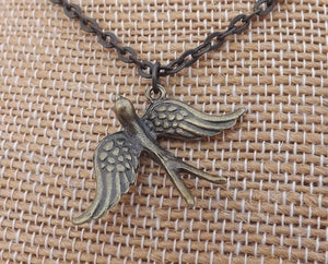 Flying Bird Bronze Tone Necklace