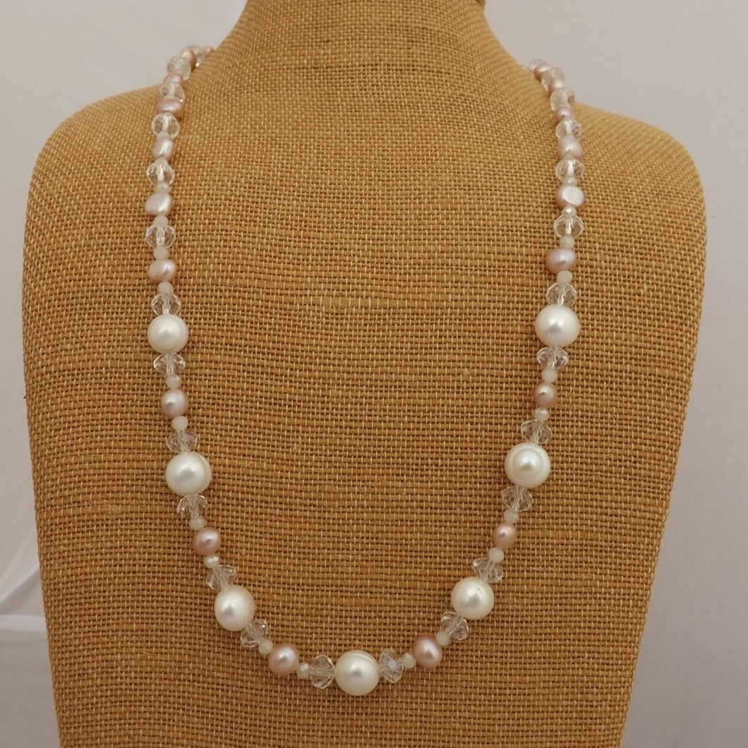 Freshwater Pearl & Faceted Glass Handmade Bead Necklace