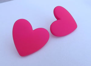 Frosted Large Hot Pink Heart Stud Earrings