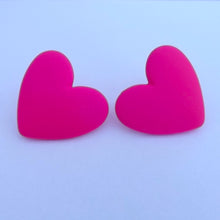 Load image into Gallery viewer, Frosted Large Hot Pink Heart Stud Earrings
