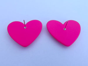 Frosted Large Hot Pink Heart Stud Earrings