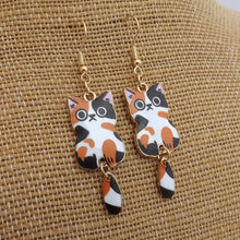 Load image into Gallery viewer, Ginger, Black &amp; White Cat Drop Earrings
