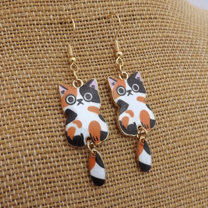 Ginger, Black & White Cat Drop Earrings