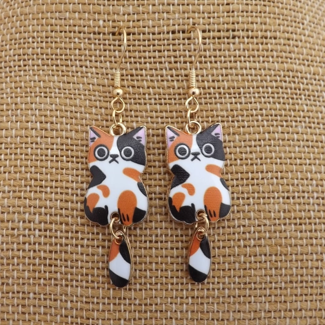 Ginger, Black & White Cat Drop Earrings