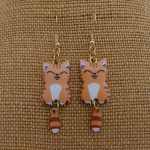 Ginger & White Cat Drop Earrings