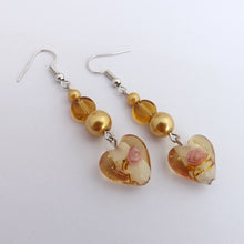 Load image into Gallery viewer, Gold Handmade Heart Bead Earrings
