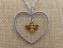 Load image into Gallery viewer, Gold Tone Bee in Silver Tone Heart Pendant Necklace
