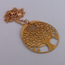 Load image into Gallery viewer, Gold Tree Over Round Disc Pendant Necklace
