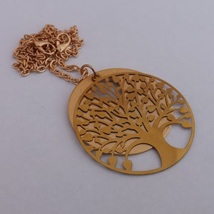 Gold Tree Over Round Disc Pendant Necklace