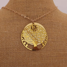 Load image into Gallery viewer, Gold Tree Over Round Disc Pendant Necklace
