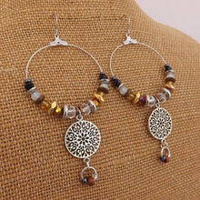 Load image into Gallery viewer, Gold, Bronze, Black &amp; Silver Handmade Hoop Bead Drop Earrings
