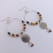 Load image into Gallery viewer, Gold, Bronze, Black &amp; Silver Handmade Hoop Bead Drop Earrings
