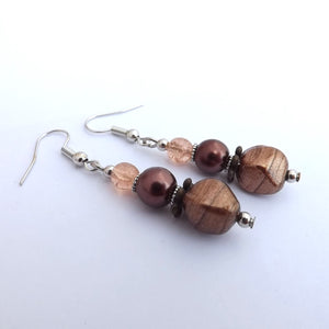 Gold & Brown Handmade Bead Earrings