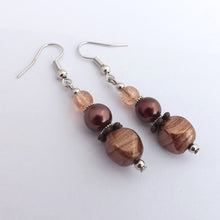 Load image into Gallery viewer, Gold &amp; Brown Handmade Bead Earrings
