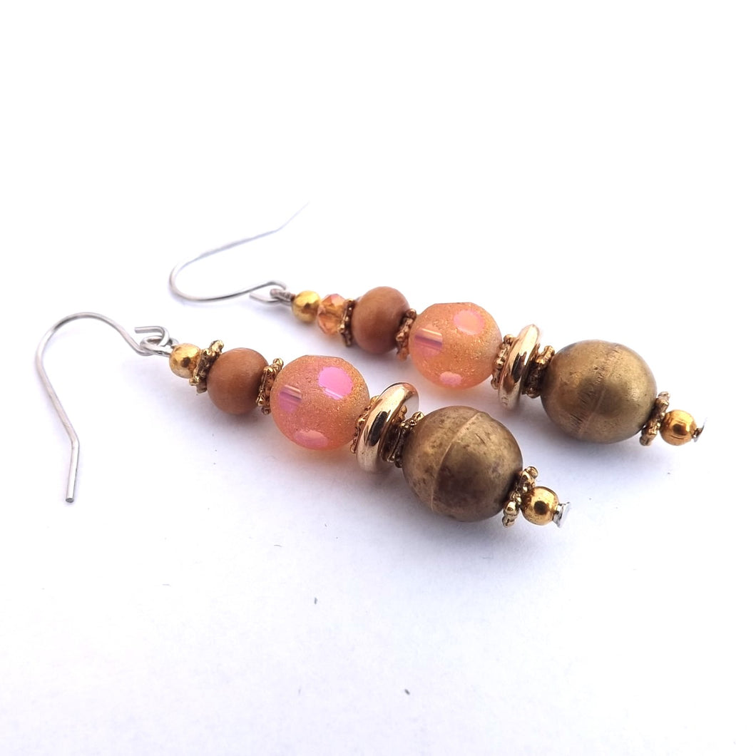 Gold & Orange Handmade Bead Earrings