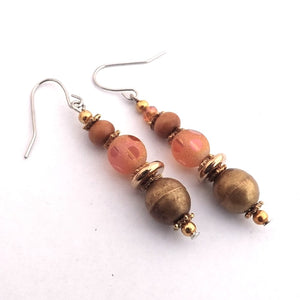 Gold & Orange Handmade Bead Earrings