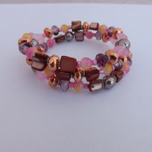 Load image into Gallery viewer, Gold, Purple &amp; Rose Gold Handmade Memory WIre Bead Bracelet
