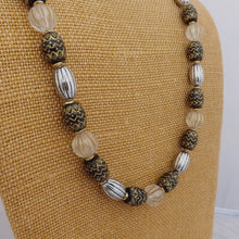 Load image into Gallery viewer, Gold, Silver &amp; Black Handmade Acrylic Bead Necklace
