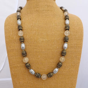 Gold, Silver & Black Handmade Acrylic Bead Necklace