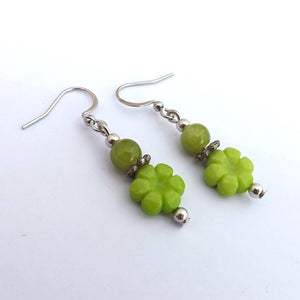 Green Floral Handmade Bead Earrings