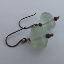 Load image into Gallery viewer, Green Fluorite Bead Earrings on Tarnished Sterling Silver Hooks
