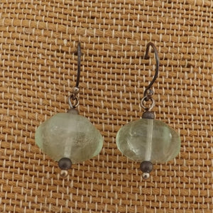 Green Fluorite Bead Earrings on Tarnished Sterling Silver Hooks