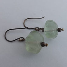 Load image into Gallery viewer, Green Fluorite Bead Earrings on Tarnished Sterling Silver Hooks
