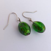 Load image into Gallery viewer, Green Glass Foil Handmade Bead Earrings
