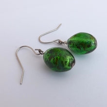 Load image into Gallery viewer, Green Glass Foil Handmade Bead Earrings
