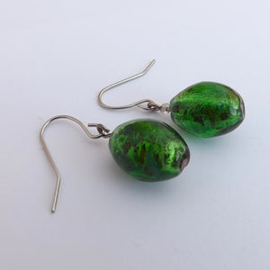 Green Glass Foil Handmade Bead Earrings