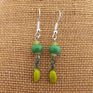 Green Handmade Bead Earrings (Made in NZ)