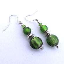 Load image into Gallery viewer, Green Handmade Glass Bead Earrings
