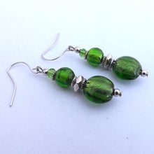 Load image into Gallery viewer, Green Handmade Glass Bead Earrings
