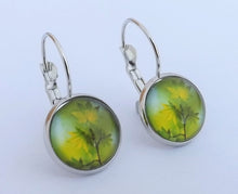 Load image into Gallery viewer, Green Leaves Dome Earrings on Lever Back Hooks
