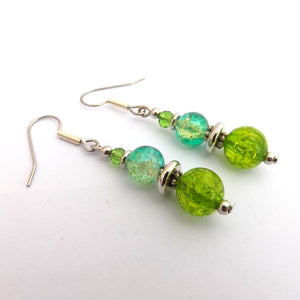 Green Shatter Look Handmade Bead Earrings